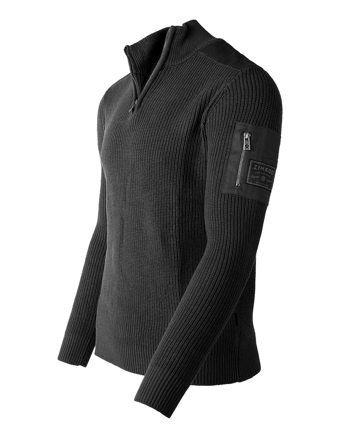 ZIMEGO Mens Long Sleeve Pullover Quarter Zip Mock Neck Polo Sweater-1