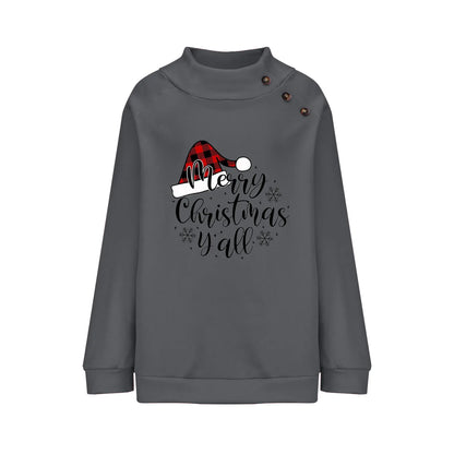 Cartoon Christmas Printed Turtleneck Sweatshirt for Women