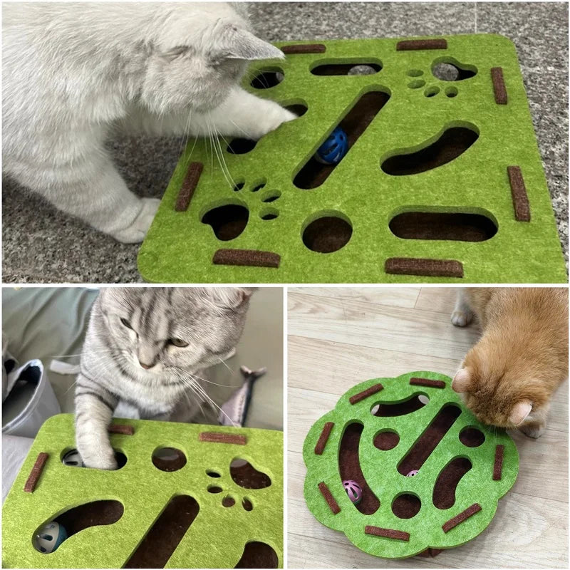 Pet Cat Puzzle Maze Holes Toys Felt Box with Bell Ball Kitten Playing Toys Interactive Funny Combination Set Cat Supplies