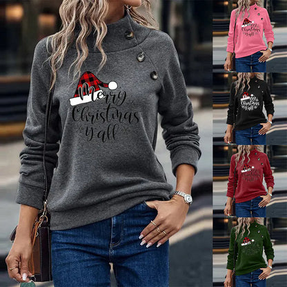 Cartoon Christmas Printed Turtleneck Sweatshirt for Women